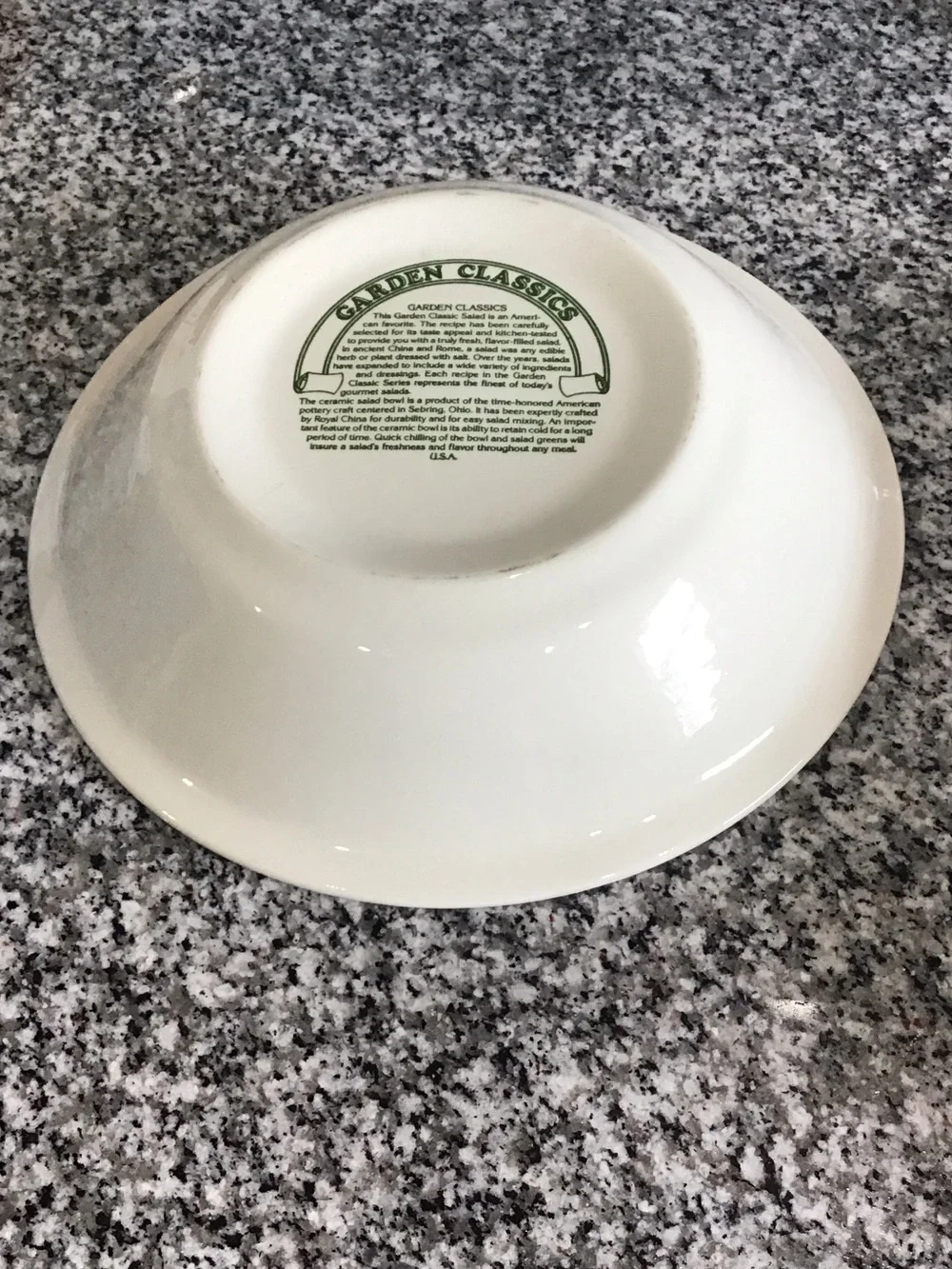 Vintage White Ceramic Salad Bowl with Green Chef's Design